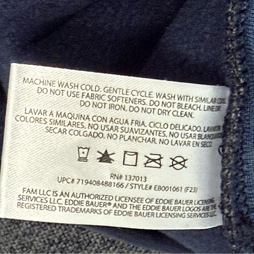 EDDIE BAUER Men's Knit Fleece Sweater 1/4 Snap Muff Pocket Gray Navy Sz-XLarge - Picture 9 of 12
